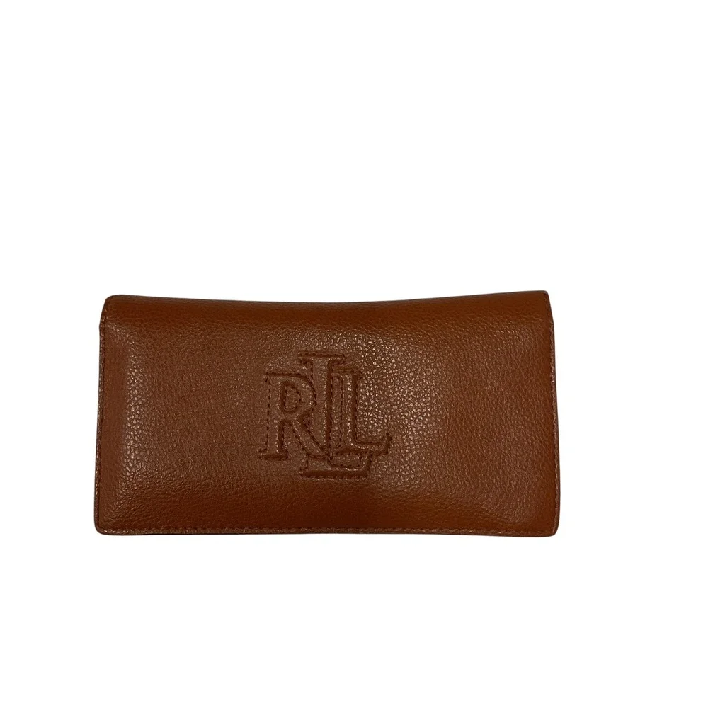 Lauren Ralph Lauren Women's Logo Embossed Leather Zip Wallet Cognac Brown One Sz